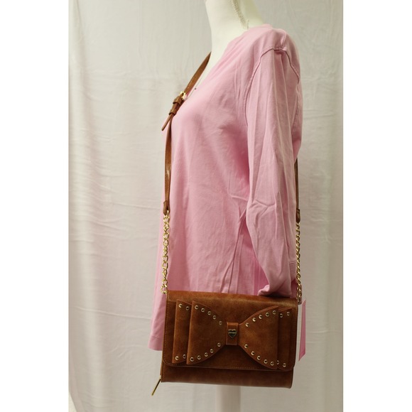 Betsey Johnson Studded Bow Crossbody Wallet Purse NWT Brown - Picture 10 of 13